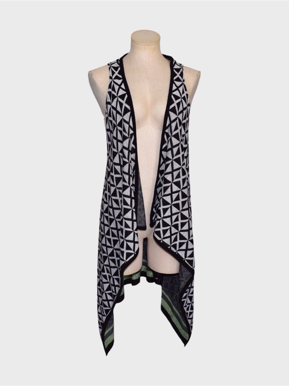 Derek Heart Geometric Waterfall Draped Open Front Vest